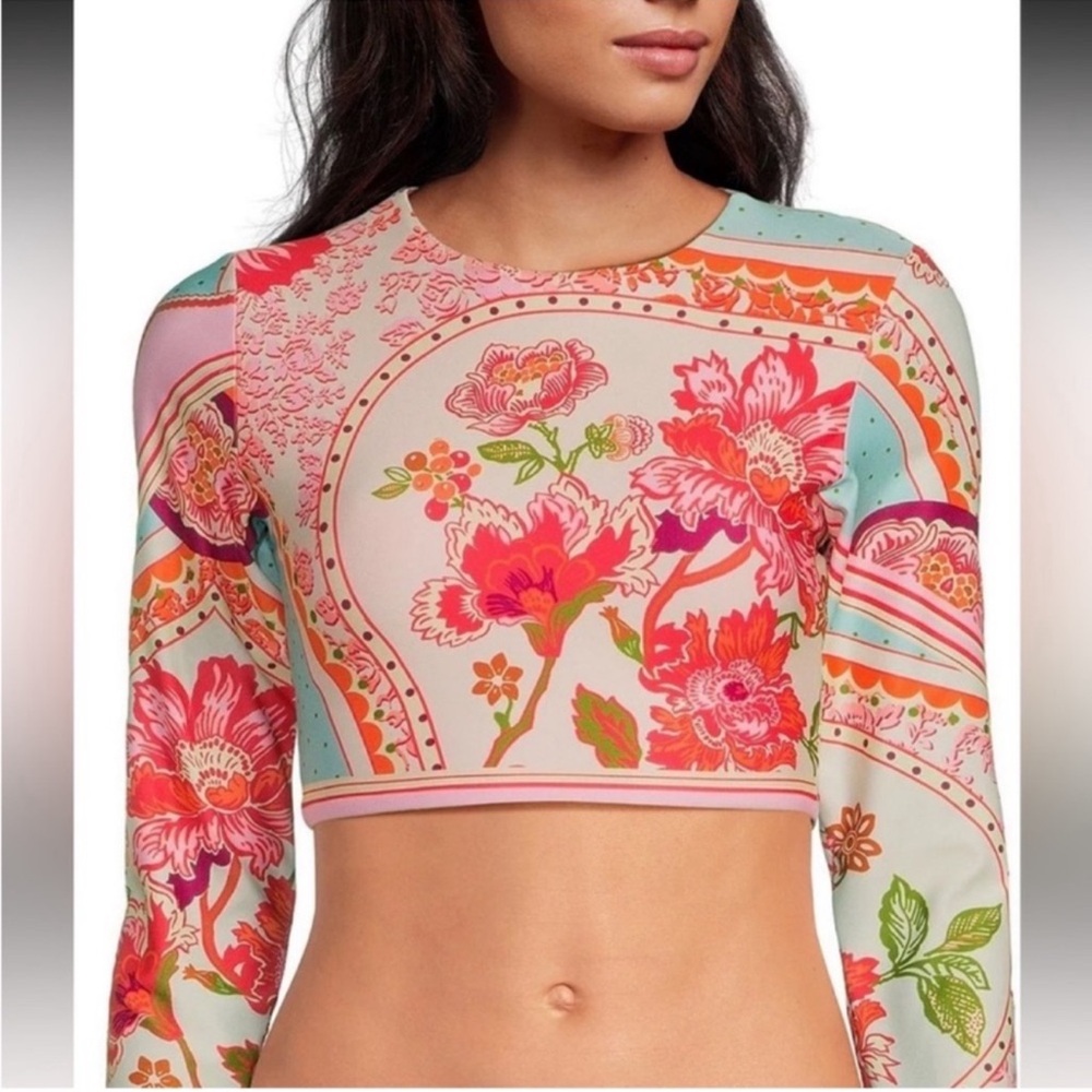 NWT Maaji Spectacle Floral Groove Long Sleeve Crop Swim Top